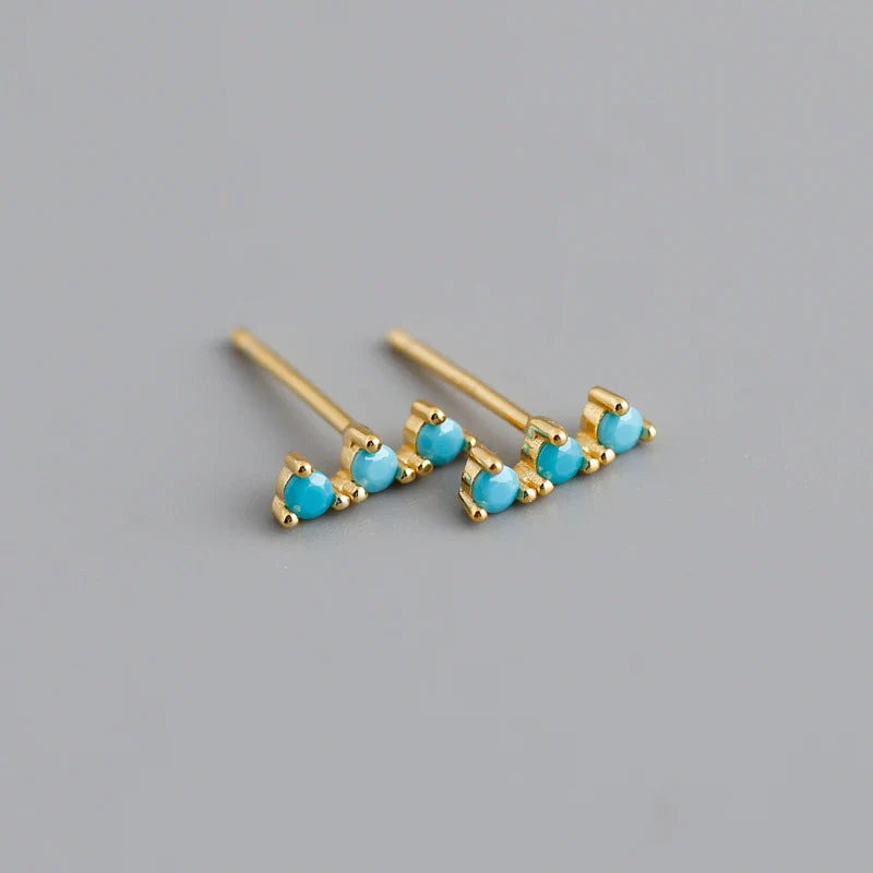 WANTME New Arrival Fashion Korean Blue Zircon Spike Geometric Stud Earrings for Women Real 925 Sterling Silver Gothic Jewelry