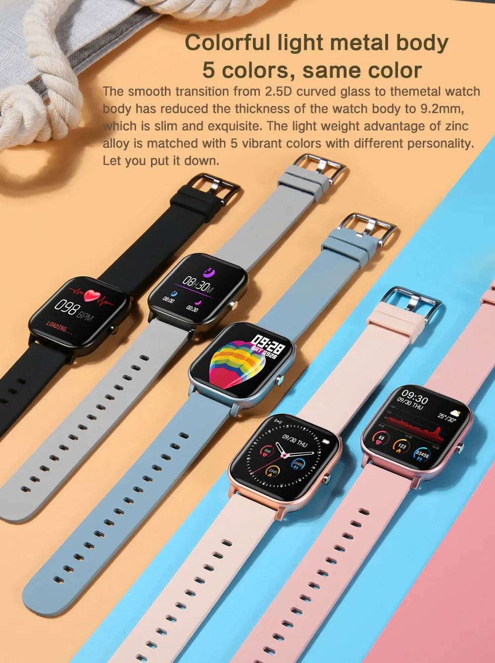 P8 Smart Watch Men Women Heart Rate Blood Pressure Monitor Bluetooth Connect Smartwatch Fitness for Android Sport Watch Smart
