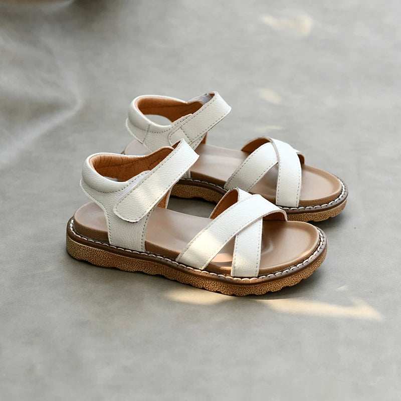 Real Leather Girls Roman Sandals Foot Arch Sole Baby Boys Garden Shoes