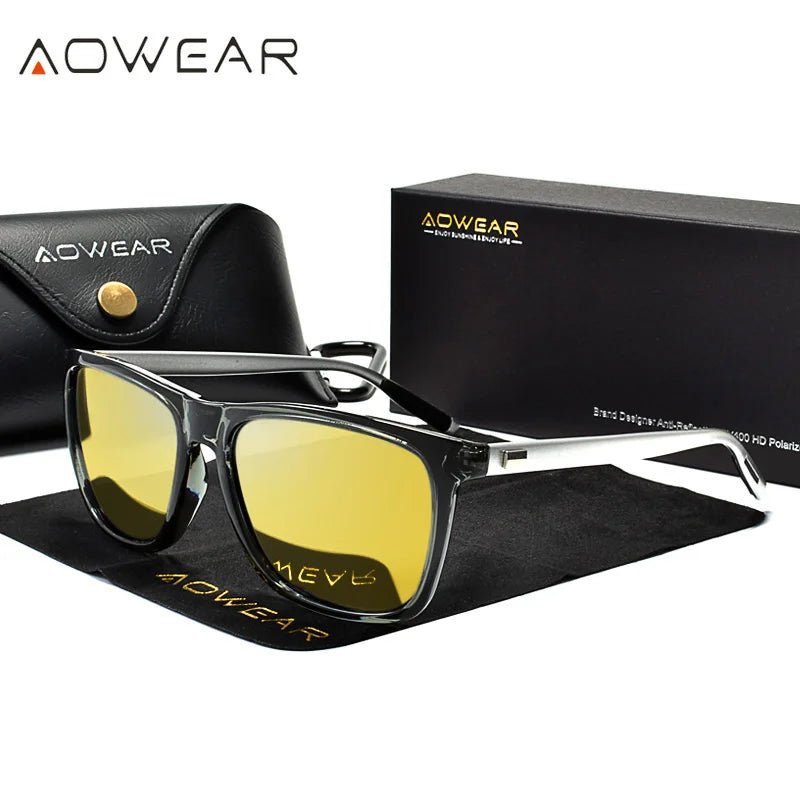 Glasses Men Aluminium Yellow Lens Sunglasses Men Polarized Night Safe Driving
