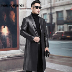 Long Black Mens Leather Blazer Jacket Long Sleeve Lapel Plus Size Faux Leather Coat