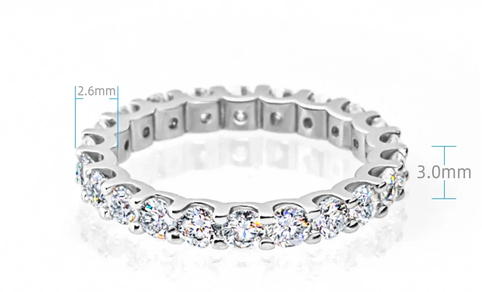 GIGAJEWE Moissanite 2.0-2.4ct 3.0mm  D VVS1 Round Cut 925 Silver Full Enternity Ring Diamond Test Passed Woman Girl Gift