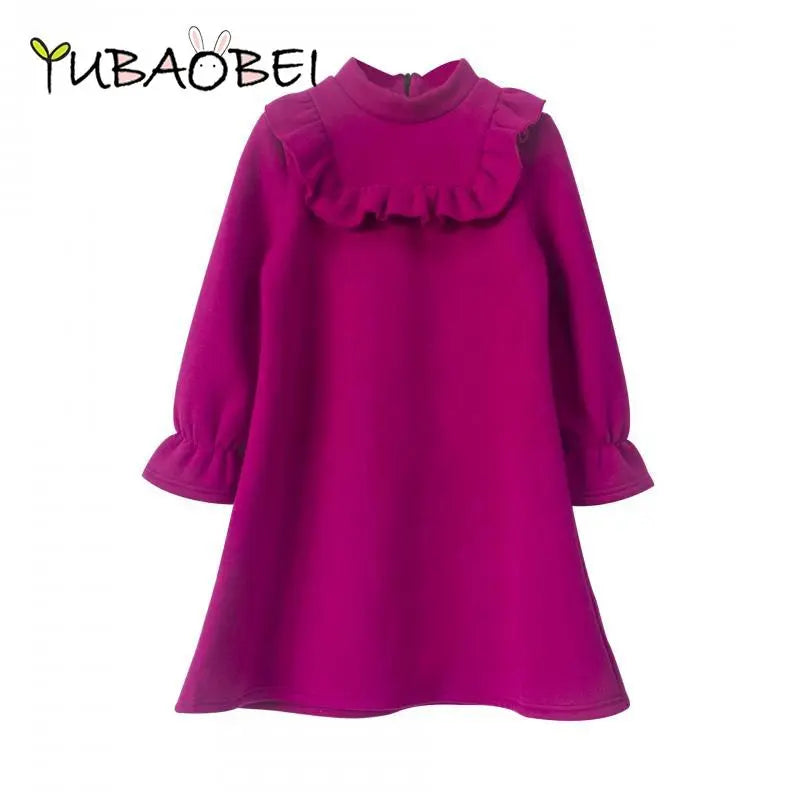 Thick Velvet Girls Dress Autumn Winter Teen Girls Warm Fleece Purple Sweatshirt Dresses