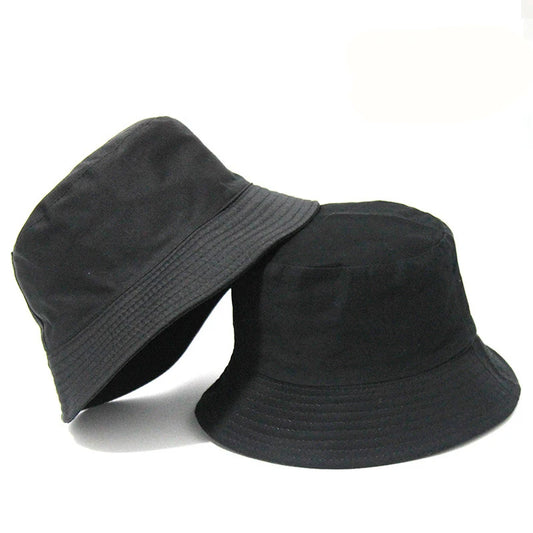 Black Solid Dots Bucket Hat Two Side Wear Unisex Simple Bob Caps Hip Hop Gorros Men