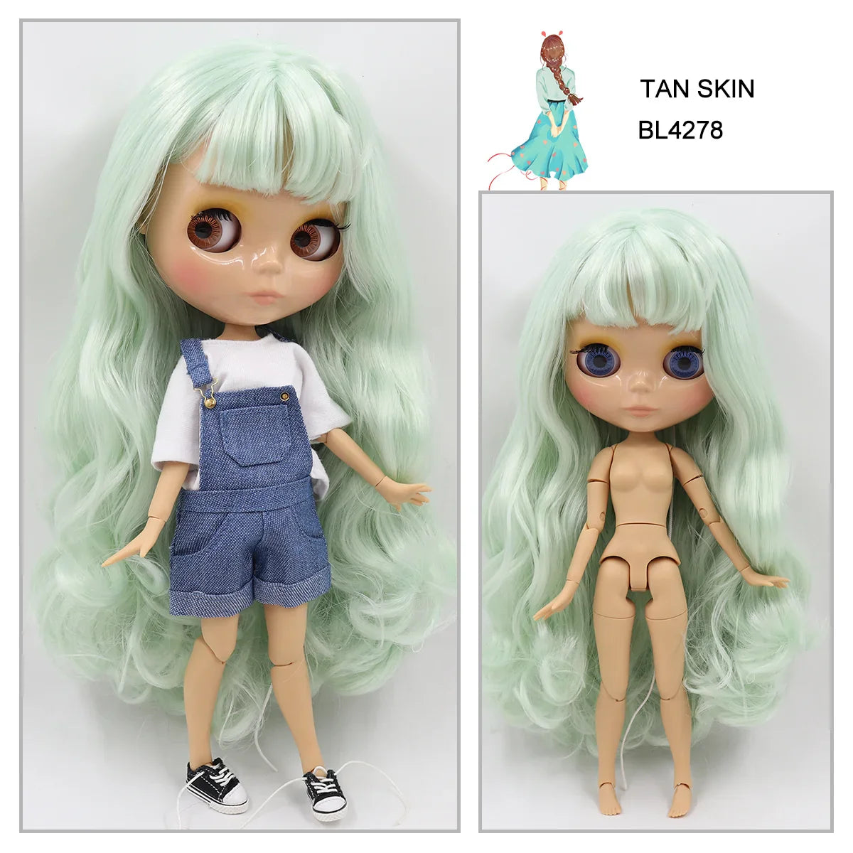 ICY DBS Blyth doll 1/6 bjd joint body tan skin doll glossy face 30cm toy random eyes colors
