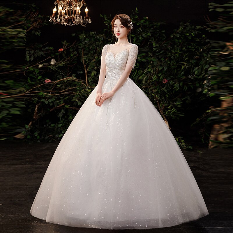 White Bridesmaid Dresses: White Wedding Dress Short Sleeves Sequined marriage