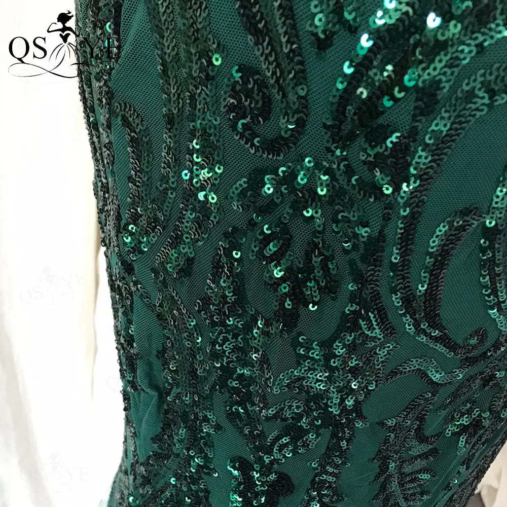 Evening wear Dresses: Green Sequined Long Mermaid Prom Dress