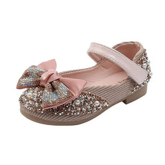 Children Leather Shoes Rhinestone Bow Princess Girls Party Dance Shoes Baby Student Flats Kids Performance Shoes D785