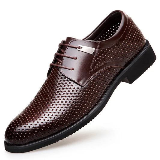 Men Shoes Luxury Brand Hollow Out Formal Shoes Summer Pointed Toe Business Suit Office Oxford Dress Footwear Brown Black