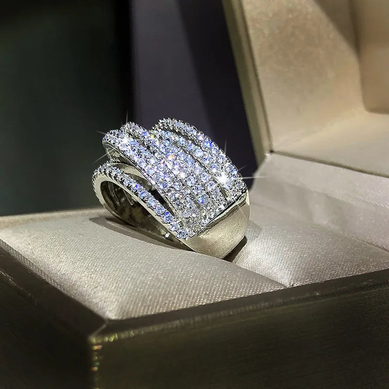 exaggerated micro-inlaid zircon ring for women 925 silver personality ring full zircon