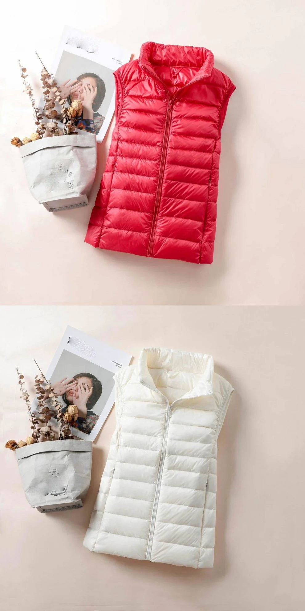 Women's White Duck Down Vest Sleeveless Jacket Winter Light and Warm