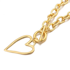 Punk Gold Color Bih Hollow Heart Pendant Necklace for Women Imitation Metal