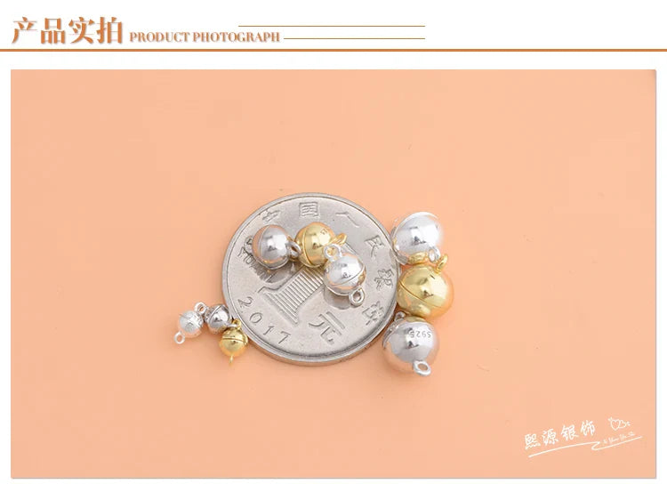 S925 sterling silver ball magnet clasp DIY bracelet double ring magnetic clasp