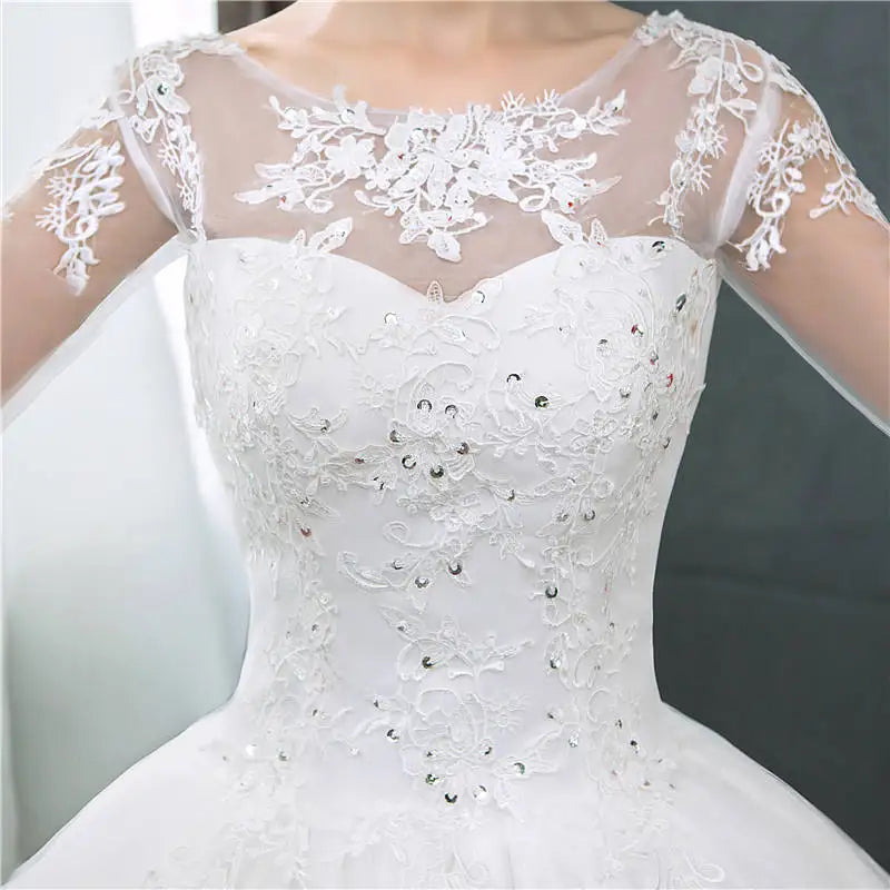 White Bridesmaid Dresses: Wedding Dresses Simple O-neck Back Lace Up Wedding Gown