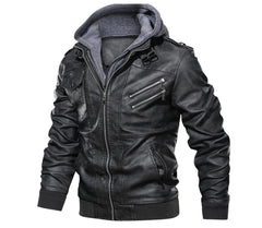 Winter Men's PU Leather Jacket Casual Man Motorcycle Leather Hooded Coats