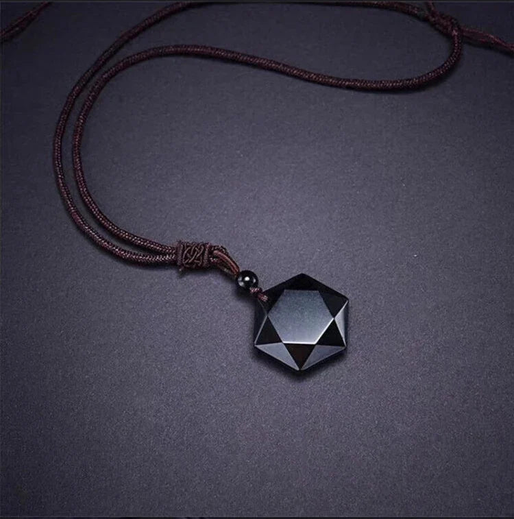 New Fashion Black Obsidian Pendant Necklace Obsidian Star Pendant Lucky Love Crystal Jewelry With Free Rope Drop shipping