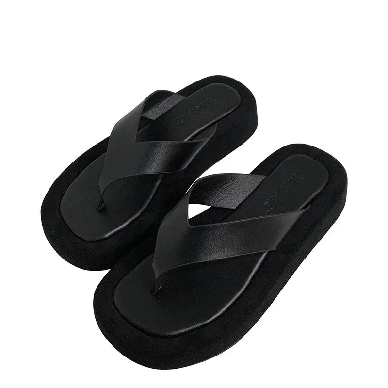 black/white mixed color thick bottom flip flops women famous designe clip toe slippers ladies platform jandal slides beach shoes