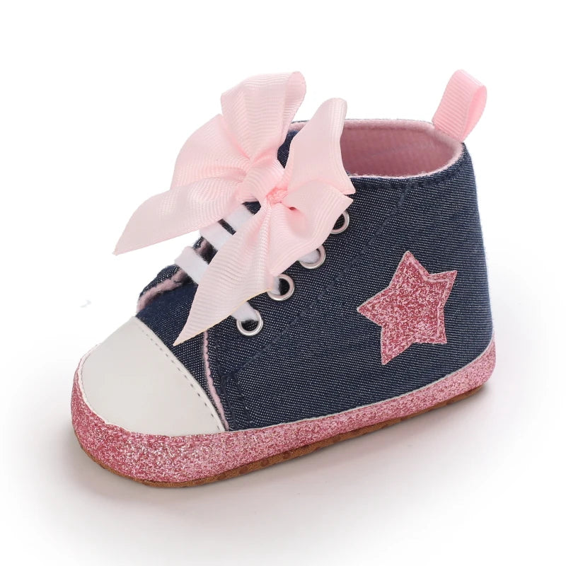 Girl Shoes First Walker Baby Shoes Soft Non Slip Sole Lovely Bow Casual Canvas