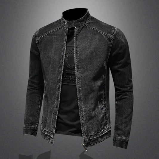 Vintage Stand Collar Pilot Coat Denim Bomber Jacket Plus Size 5XL Slim Fit Zipper Jackets
