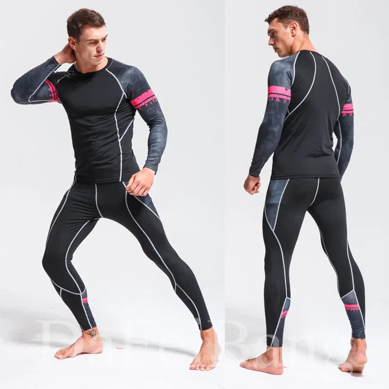 Men's Sports Suit MMA Running Quick-Drying Sportswear Compression Suit Fitness Training 3-Piece Sports Tights