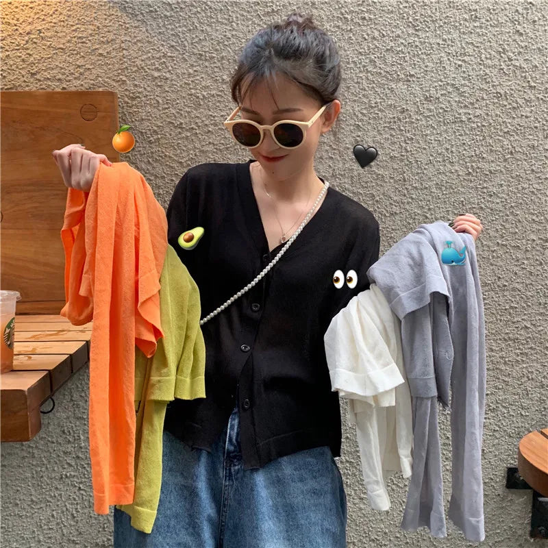 Cardigan Shirt Women Tops Korean Long Sleeve Cardigan Summer Tops V Neck