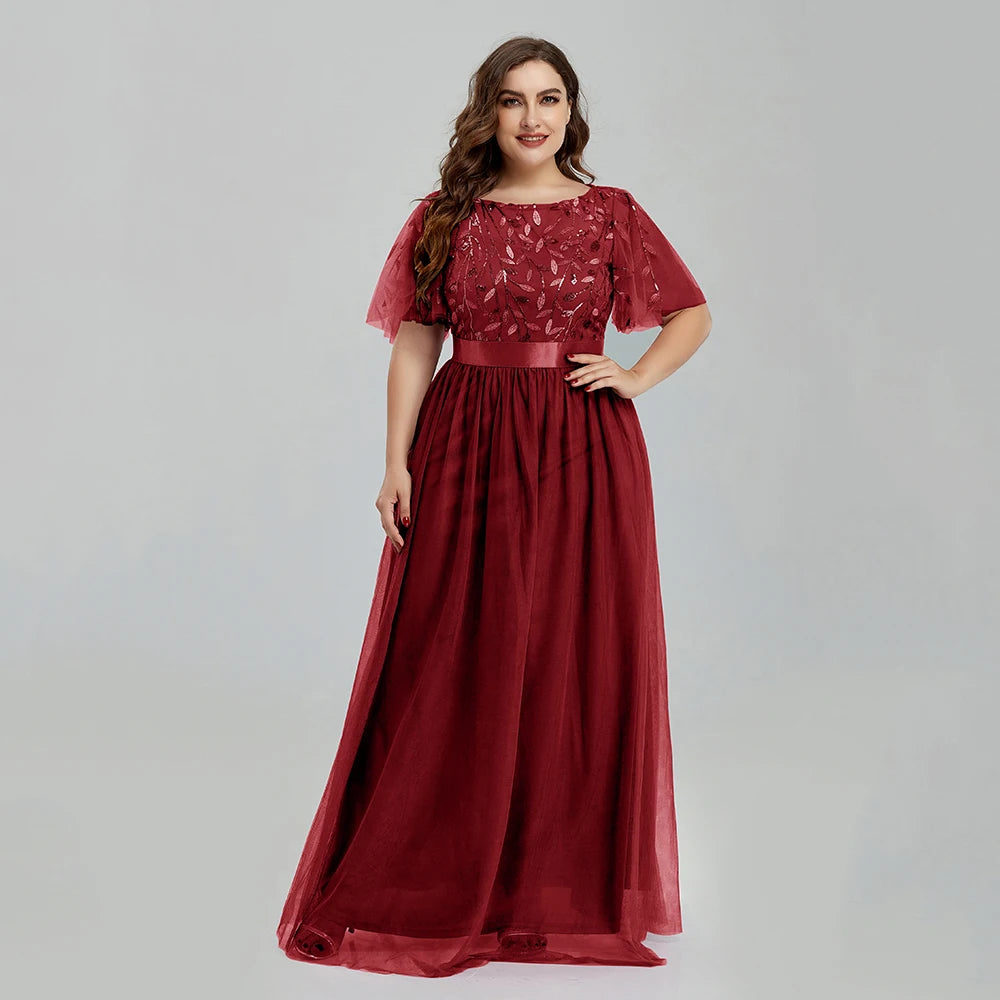 Homecoming Dresses: Women's Plus Size Mesh A-Line Sequin Embroidery Evening Dress