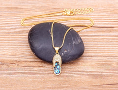 Pave CZ Rhinestone Enamel Slipper Pendant For Women Blue Evil Eye Necklace