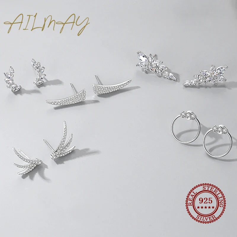 Ailmay Genuine 925 Sterling Silve Fashionc Luxury Feather Wings Design Sparkling Zircon  For Women Wedding Engagement Jewelry
