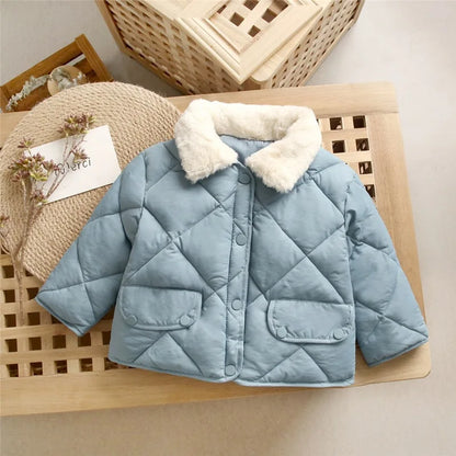 2023 New Winter Children's Warm Cotton Jackets Rabbit Fur Collar Coats Baby Short Quilted Jacket Kids Clothes Girl Boy Outerwear