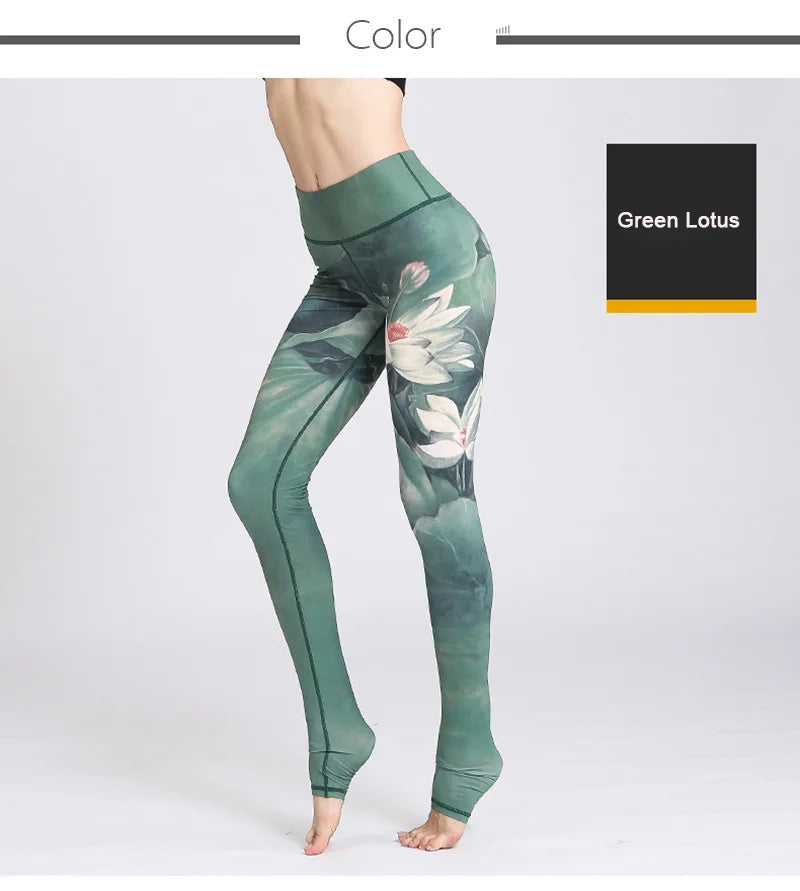 Cloud Hide Yoga Pants Women High Waist Trainer Sports Leggings Long Tights Floral