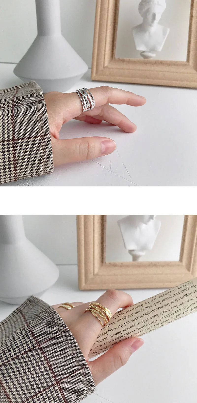 Silver Color  Rings Creative Multilayer Winding Line Geometric Handmade