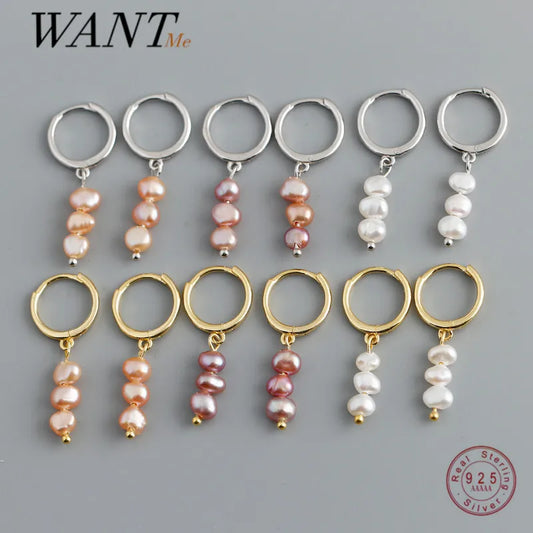 WANTME Real 925 Sterling Silver Natural Freshwater Baroque Pearl Stud Earrings for Women Bohemian Charming Jewelry Trend 2021