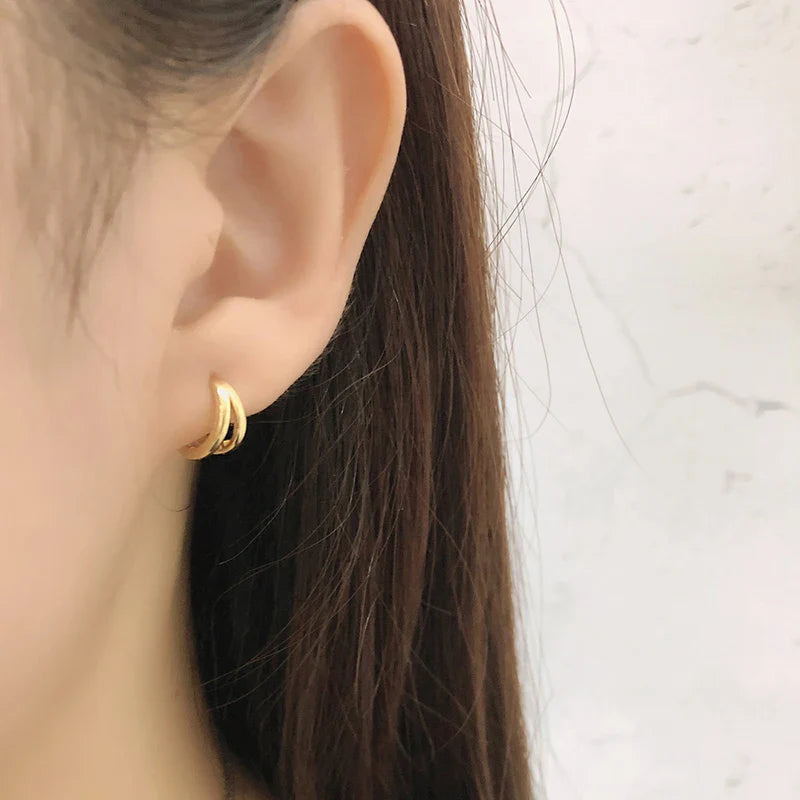 WANTME 925 Sterling Silver Simple Glossy Double Ear Buckle for Women Unique Charm Party Hoop Earrings Fine Jewelry Accessories