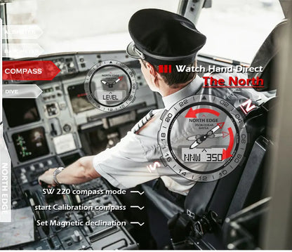 NORTH EDGE Mens Dive Watch Military Army Luxury Full Steel Smartwatch Compass Altimeter Barometer Digital Clock Waterproof 200m