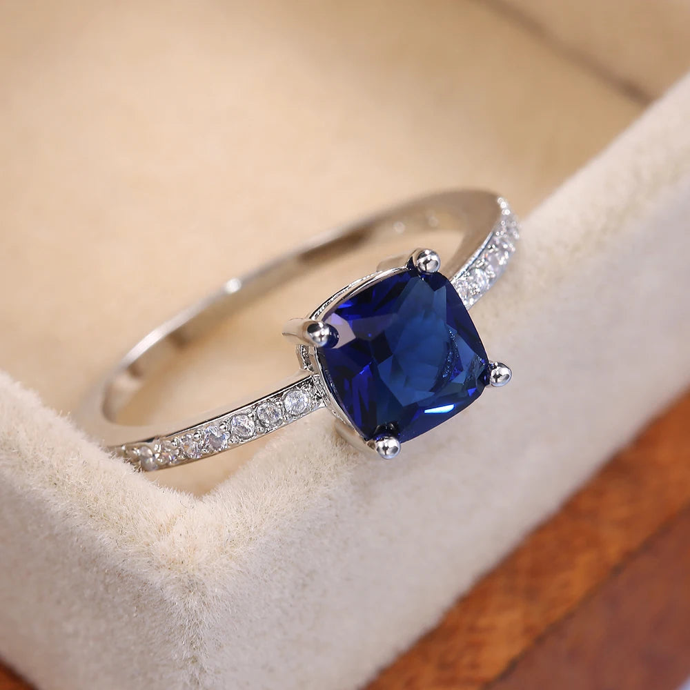 Square Blue Series Stone Women Rings Simple Minimalist Pinky Accessories Ring