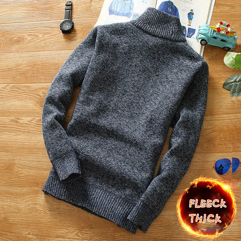 Winter Men's Fleece Thicker Sweater Half Zipper Turtleneck Warm Pullover Quality Male