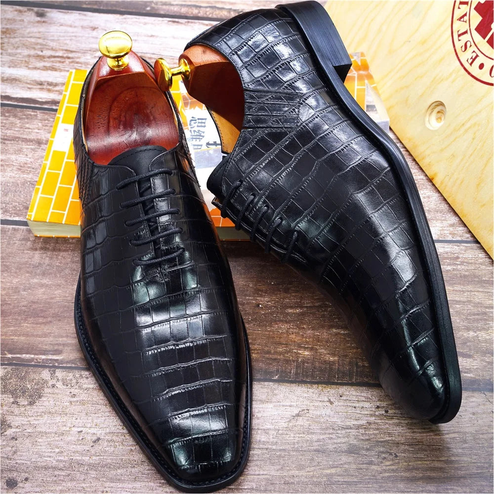 Big Size 7-12 Handmade Mens Oxford Shoes Genuine Leather Crocodile Print Men's Dress Shoes Classic Business Formal Shoes for Men