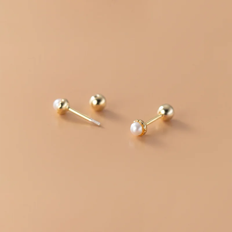 WANTME 925 Sterling Silver Simple Sweet Shell Spiral Beads Small Stud Earrings for Women Fashion Korean Party Piercing Jewelry