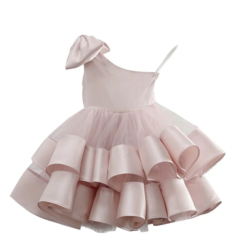 Baby Girl Princess Tutu Dress Off Shoulder Toddler Teen Vintage Layer Tulle Vestido Bow Party Pageant Birthday Baptism Frocks