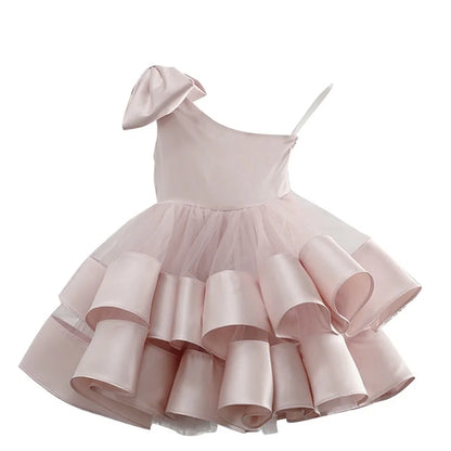 Baby Girl Princess Tutu Dress Off Shoulder Toddler Teen Vintage Layer Tulle Vestido Bow Party Pageant Birthday Baptism Frocks