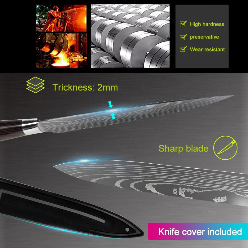 Japanese Kitchen Knives Set Laser Damascus Pattern Chef Knife Sharp