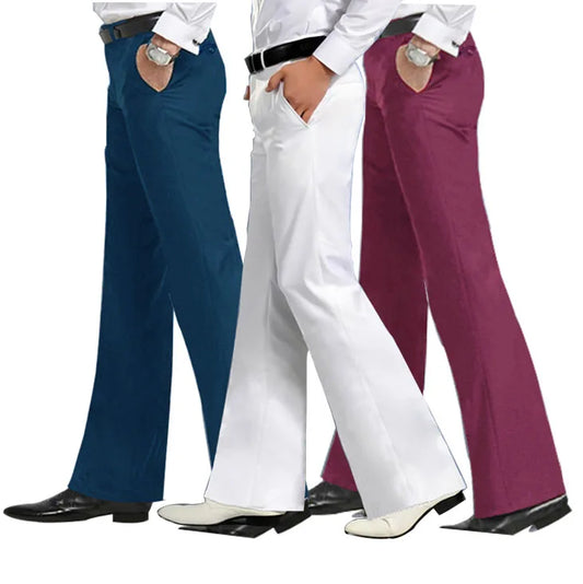 Men's Flared Trousers Formal Pants Bell Bottom Pant Dance White Suit Pants