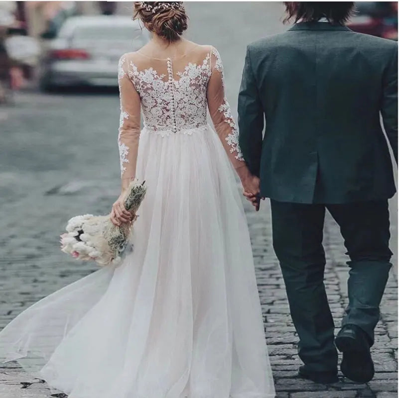 White Bridesmaid Dresses: Lace Long Sleeves Robe De Mariee Vestido Wedding Dress