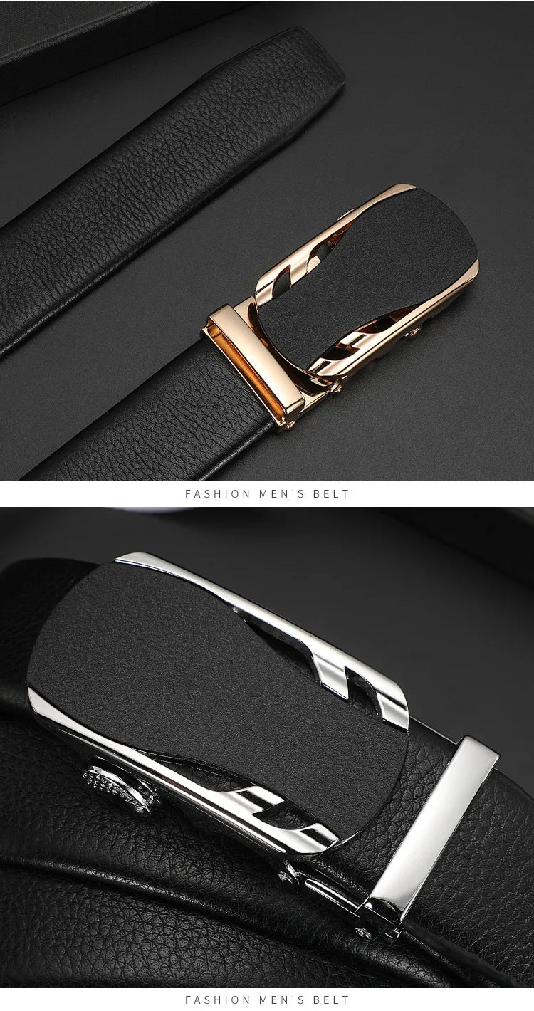 CEXIKA Men's Genuine Leather Automatic Buckle Belt Custom Engraved Name/Logo Ideal Waist Belt for Father's Day Personalized Gift
