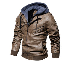 Winter Men's PU Leather Jacket Casual Man Motorcycle Leather Hooded Coats