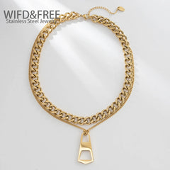 Stainless Steel Necklace Gold Plated Necklaces For Women Punk Style Geometric