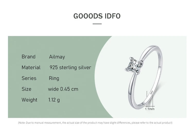 Ailmay High Quality Fashion Shiny Clear Zircon Wedding Female Finger Ring For Women Simple Square Ring Fine Jewelry