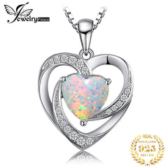 JewelryPalace Heart Love 2.4ct Created Opal 925 Sterling Silver Pendant Necklace