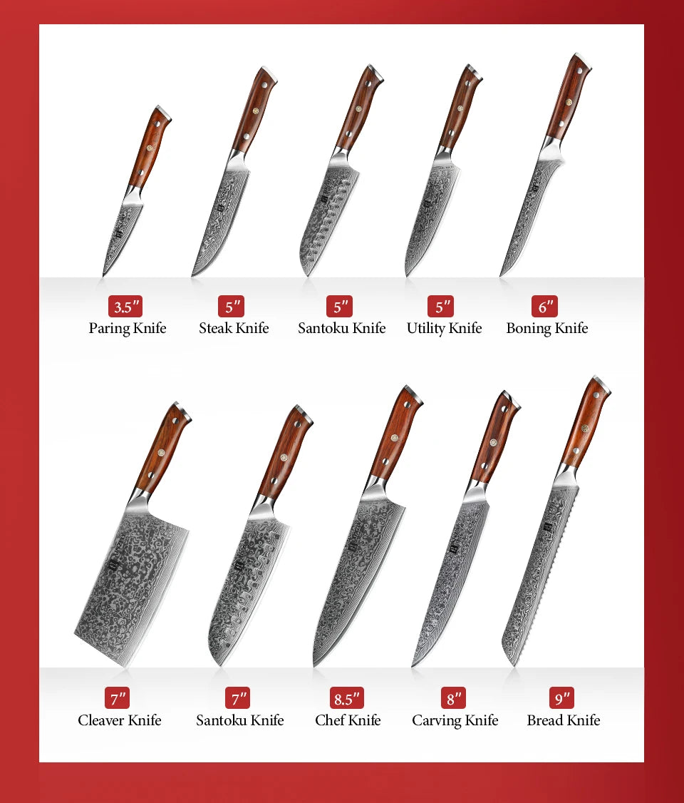 1PCS or 3PCS Kitchen Knife Sets Japanese Forged Damascus Steel Chef