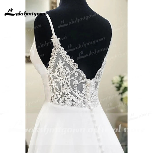 Crepe Satin Wedding Dress A Line Engagement Dress Boho Wedding Gowns dress